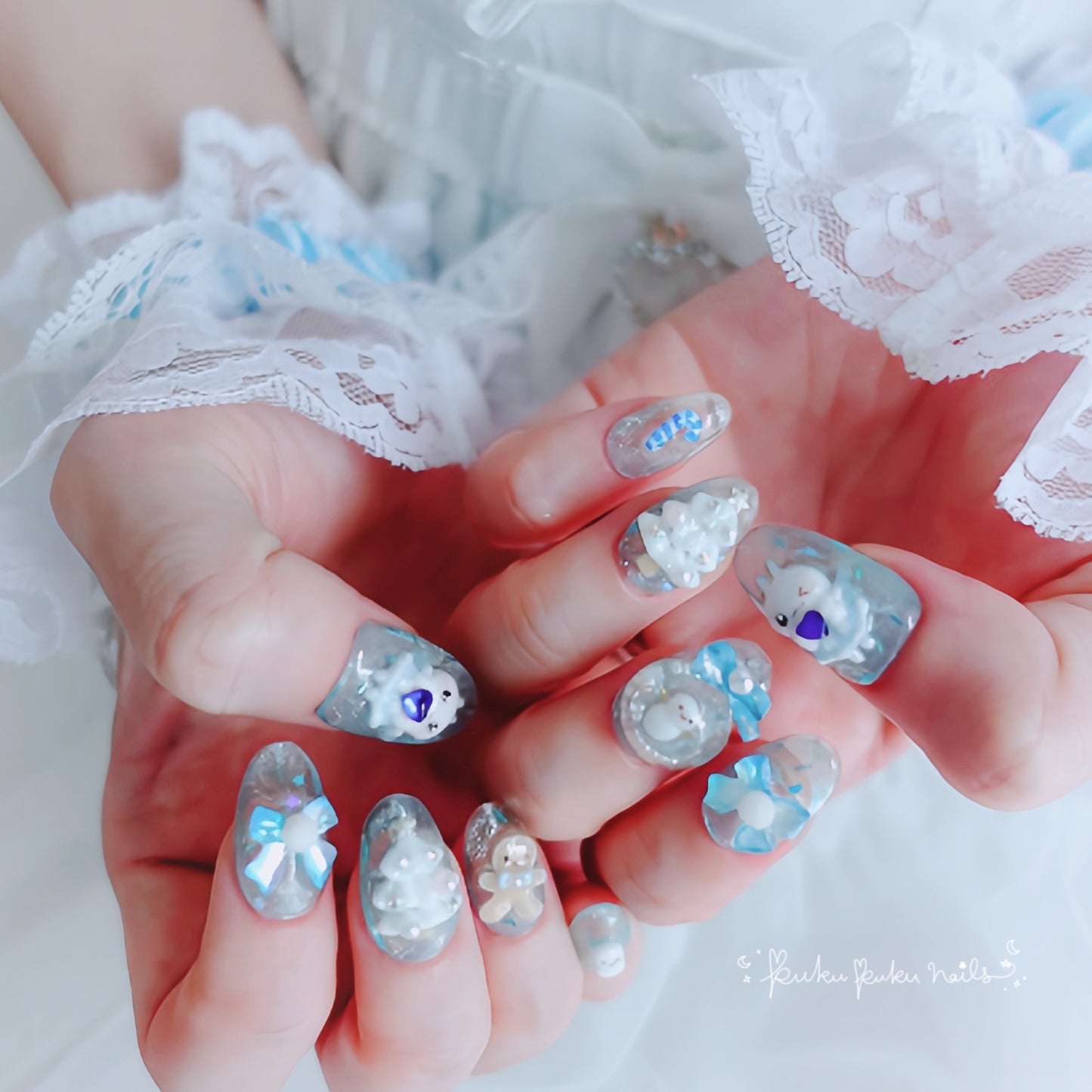 ⭐︎Christmas Limited Design⭐︎ Kira Kira White Christmas Nails