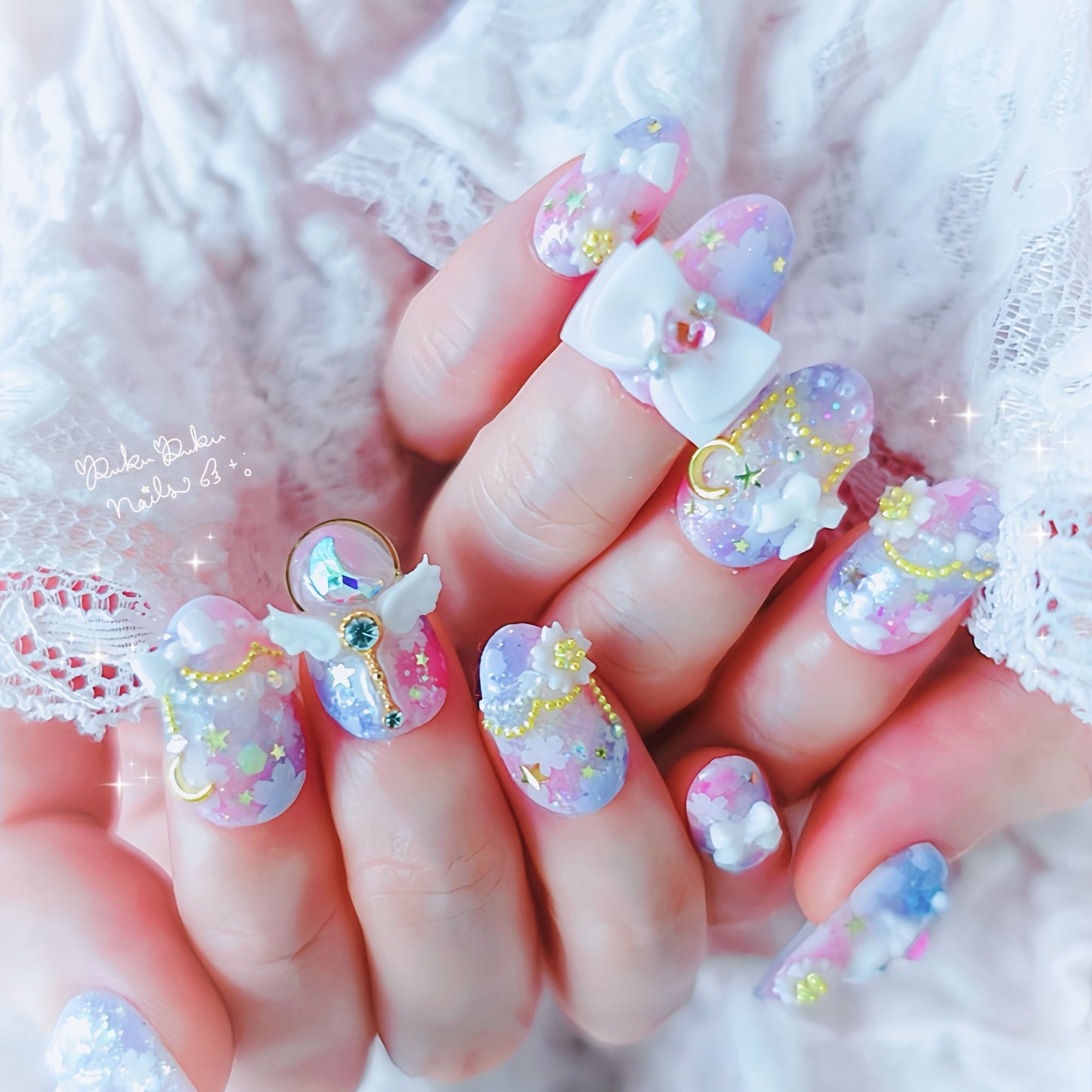 Sakura Moonlight Princess Nails🌸🌙 ໒꒱ ‧₊˚｡