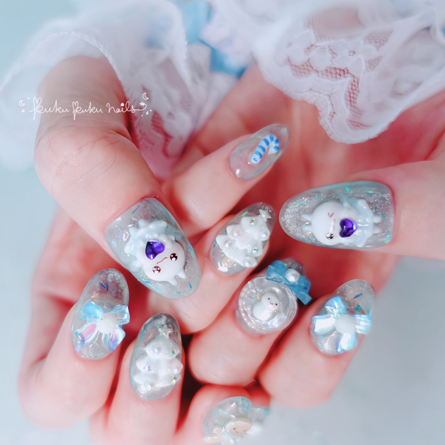 ⭐︎Christmas Limited Design⭐︎ Kira Kira White Christmas Nails