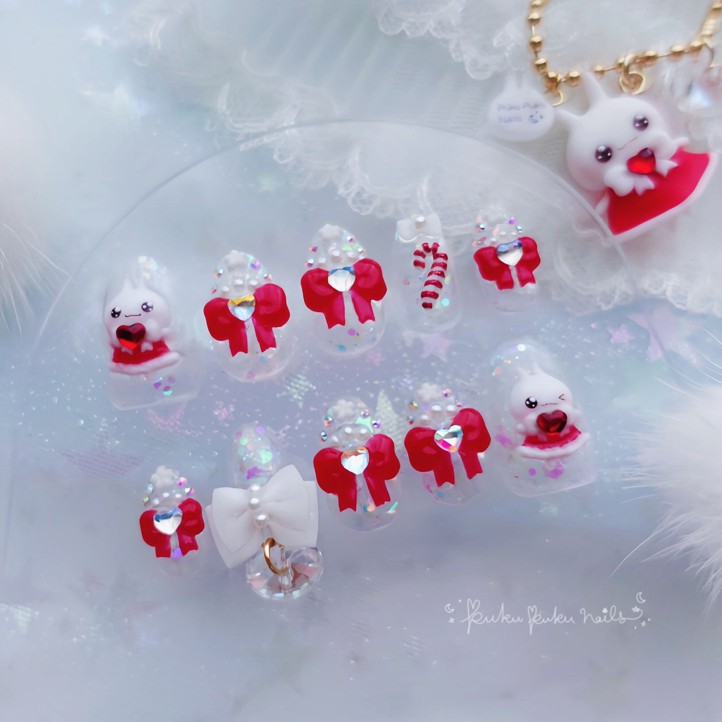 ⭐︎Christmas Limited Design⭐︎ Puku Puku Santa Bow Nails