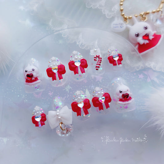 ⭐︎Christmas Limited Design⭐︎ Puku Puku Santa Bow Nails