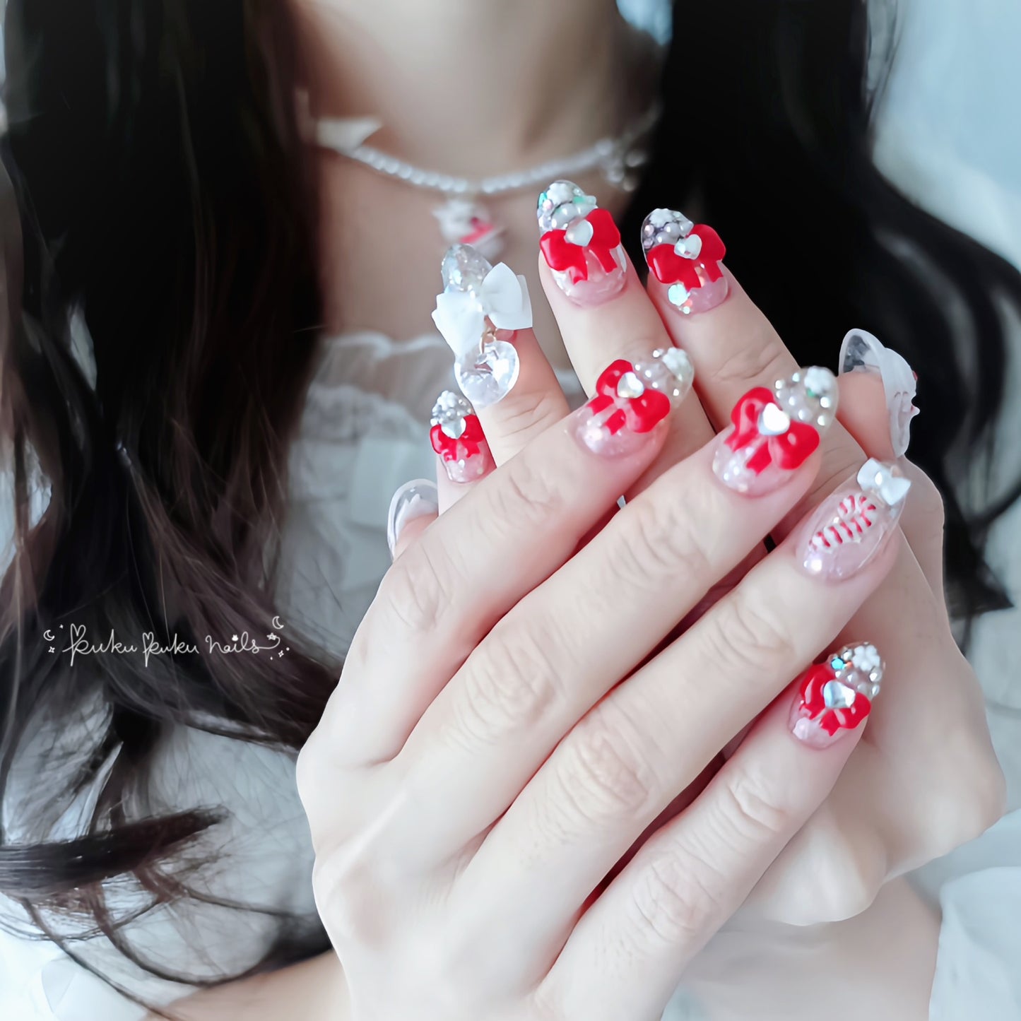 ⭐︎Christmas Limited Design⭐︎ Puku Puku Santa Bow Nails