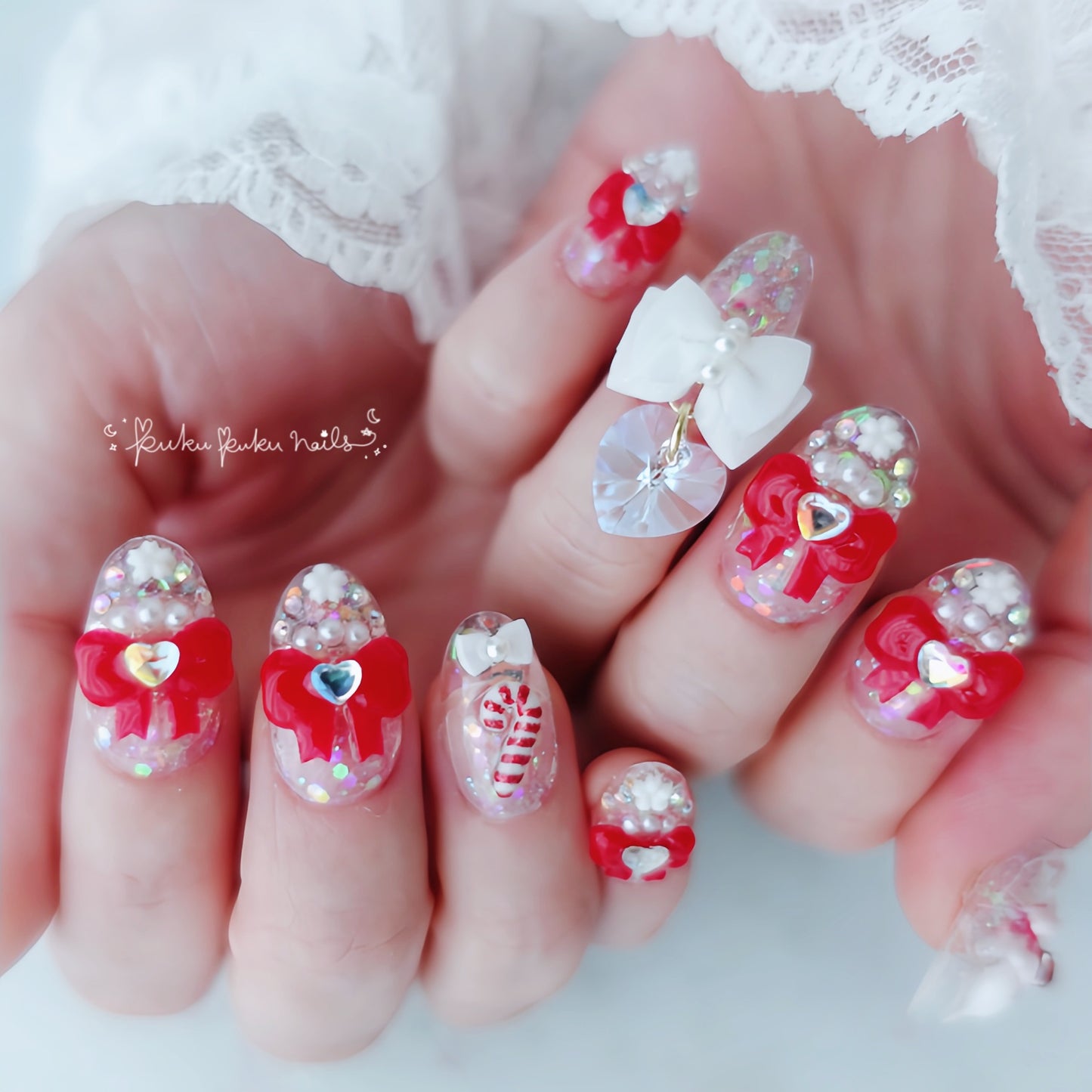 ⭐︎Christmas Limited Design⭐︎ Puku Puku Santa Bow Nails