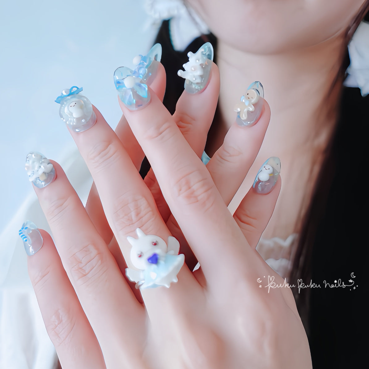 ⭐︎Christmas Limited Design⭐︎ Kira Kira White Christmas Nails