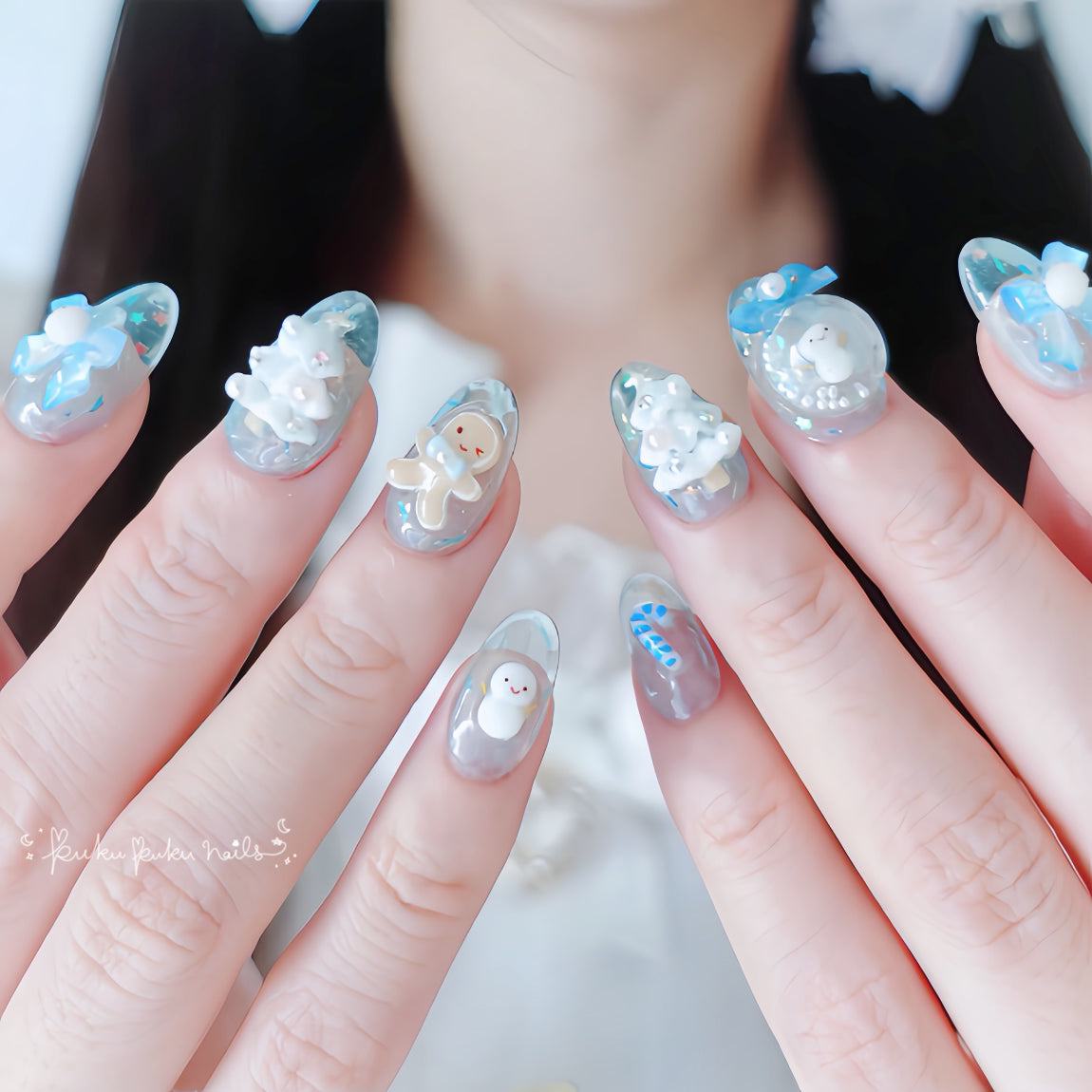 ⭐︎Christmas Limited Design⭐︎ Kira Kira White Christmas Nails